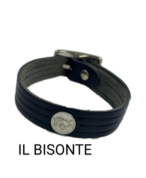 IL BISONTE イルビゾンテ スタッズ付 ブレスレット 本革レザー バングル ブラック