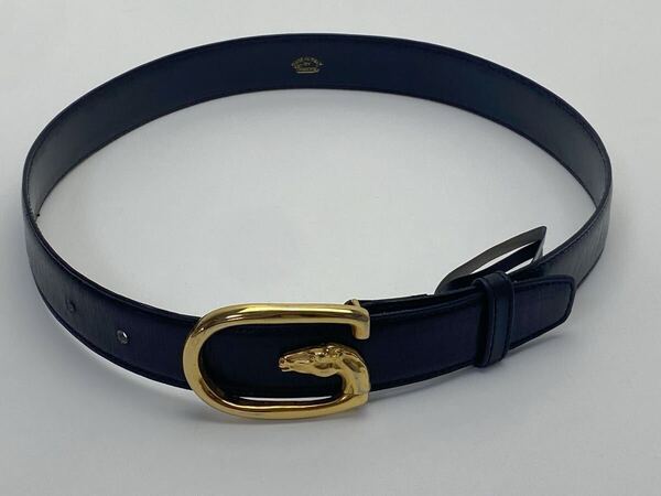 C192 グッチ GUCCI レザーベルト 馬モチーフ ホースバックル オールド ブラック ゴールド金具 表記サイズ:75