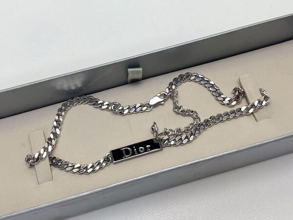 B319 新品同様 クリチャン ディオール Christian Dior ロゴ プレート 喜平 チョーカー ネックレス ブレスレット 箱