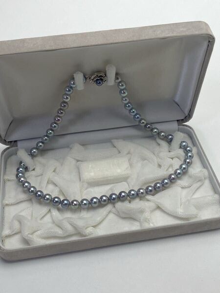 B321 美品 アコヤ ブルーパール ネックレス 本真珠 照り抜群 約7.5mm-8.0mm 約43cm 約37.4g SILVER刻印 ケース付き