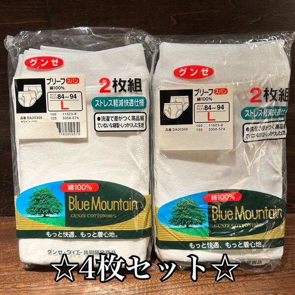 ◇4枚セット◇ グンゼ スパンブリーフ 前あき Lサイズ 84〜94 綿100% ストレス軽減快適仕様 GUNZE 下着 肌着