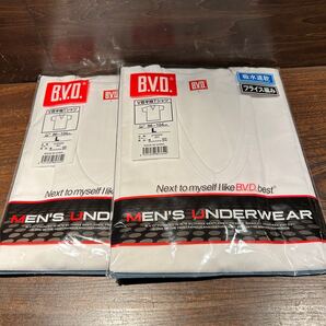 ◇2枚セット◇ B.V.D. V首半袖Tシャツ ホワイト 白 Lサイズ 胸囲96〜104 吸水速乾 フライス編み BVD インナー 肌着