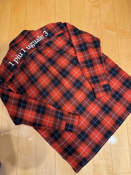 ※最終価格※ 1piu1uguale3 BIG CHECK SHIRT ドロップショルダー ビッグシルエット オレンジ系 Ⅳ