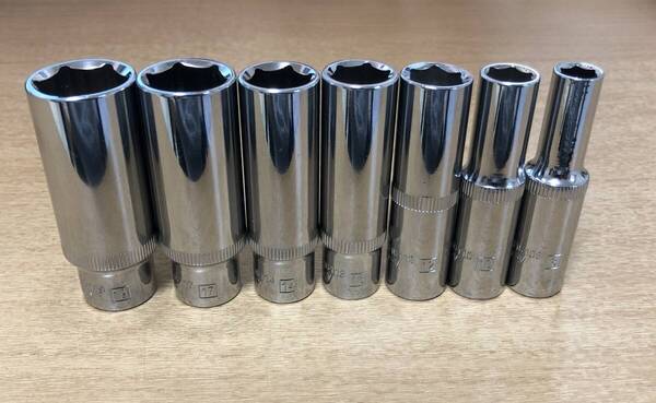 ディープソケット7点セット★ディープソケット 8・10・12・13・14・17・19 mm★3/8 9.5sq