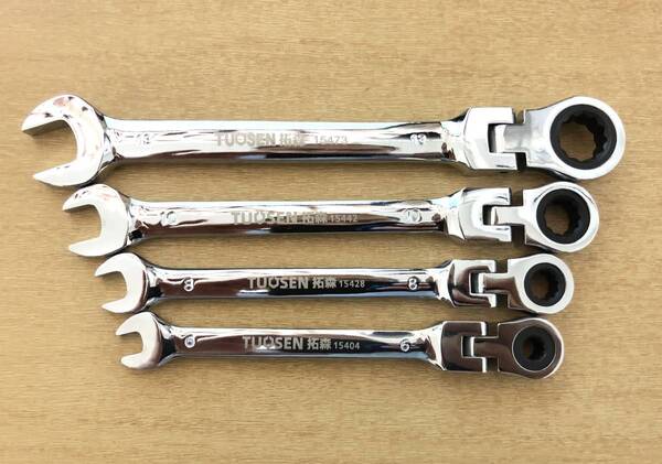 首振り ラチェットレンチ& コンビネーションレンチ6、8、10、13mm& 4点セット 72歯