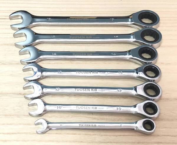 TS-99168ラチェットレンチ◇コンビネーションレンチ8、10、12、13、14、17、19mm◇ 7点セット 72歯
