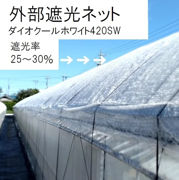 【現地引取り限定】外部遮光ネット 遮光カーテン 白 ダイオクールホワイト 420SW(遮光率25~30%)幅約4.5m×長さ約45m 2本セット