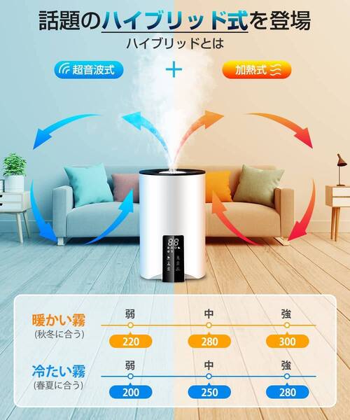 ハイブリッド加湿器 超音波&加熱式 大容量5L