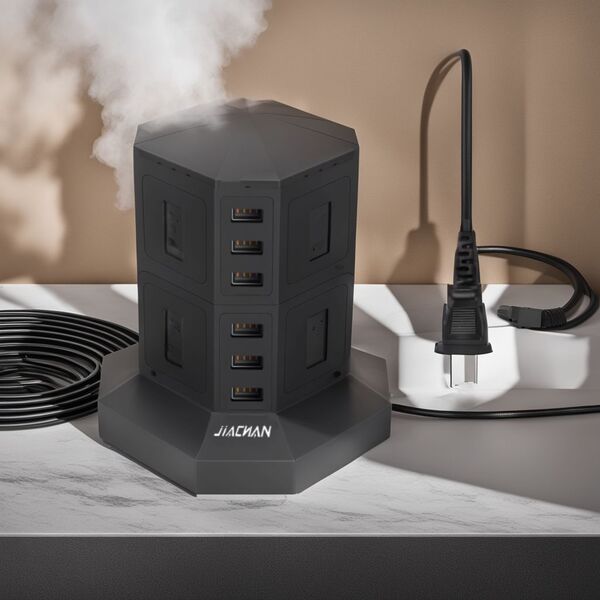 タワー式電源タップ 縦 8AC 6USB 雷ガード 過負荷保護 1500W