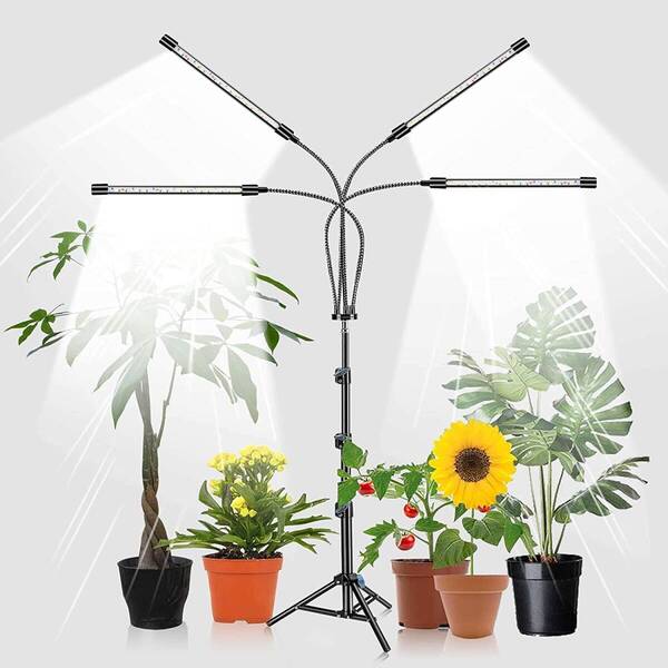 使いやすい LED植物育成ライト、スタンド付き4ヘッドフルスペクトル、80W 8
