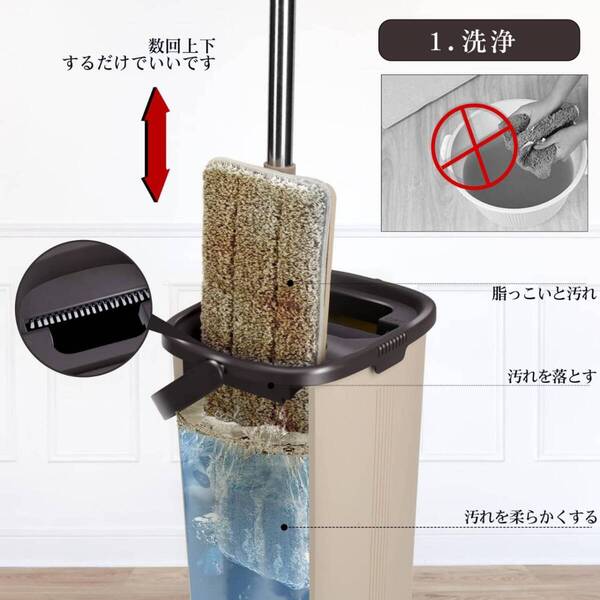 6枚の交換パッドがセットになったフロアモップ