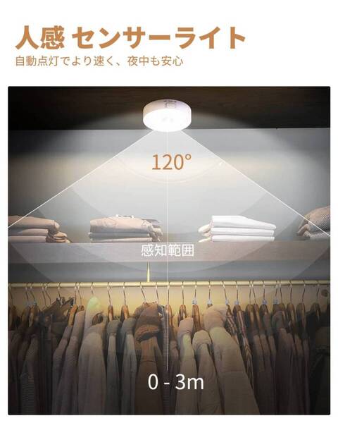 LED人感センサーライト 室内 USB充電 自動点灯