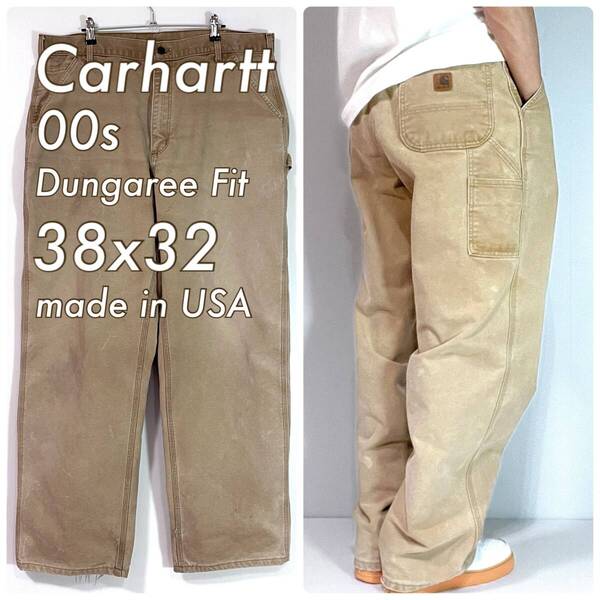 00s USA製 Carhartt カーハート W38L32 B110 BRN ブラウン系 ベージュ Dungaree Fit ダックペインターパンツ ダンガリーフィット p25043200