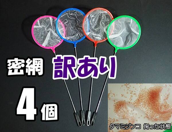 【訳あり】送料込 密網 ネット 4個 丸型 即決 水槽用品 ミジンコ メダカ針子用に(ブラインシュリンプ・ゾウリムシは掬えません)