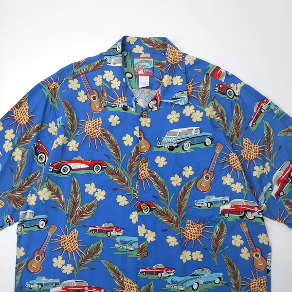 90s RAYN SPOONER JOE KEALOHA ビンテージ レインスプーナー レーヨン ハワイアン アロハ シャツ 開襟 アメ車 ウクレレ ハイビスカス L