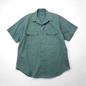 60s US ARMY SPRUCE GREEN レア ビンテージ ミリタリー コットン チノシャツ スプルース グリーン アグレッサー? 半袖 米軍 軍物 古着 L