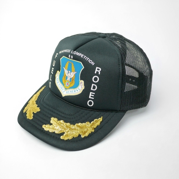 80s 1989 USAF ビンテージ ミリタリー エアフォース ロゴ メッシュ キャップ ブラック 黒 帽子 US AIR FORCE ARMY NAVY 米軍 軍物 古着