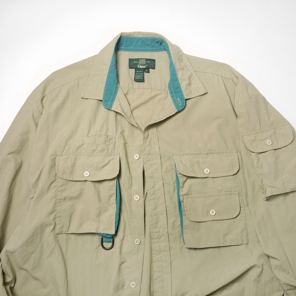 90s ORVIS ビンテージ レアカラー オービス ナイロン フィッシング シャツ マルチポケット ビッグシルエット オーバーサイズ 長袖 古着 XL