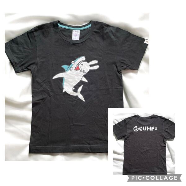 レア CUNE Tシャツ シャーク うさぎ かじりロゴ ブラック 鮫 サメ ブラック BLACK 黒 キューン Tee Shark