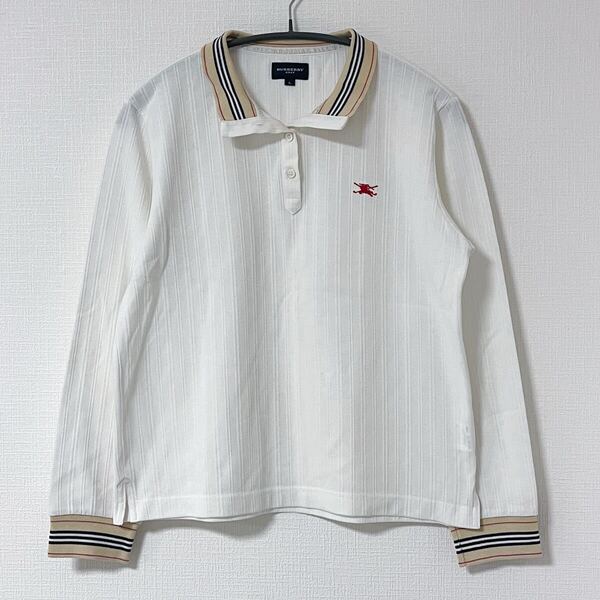 BURBERRY GOLF サイズL 白 ポロシャツ ノバチェック 長袖 レディース ホワイト
