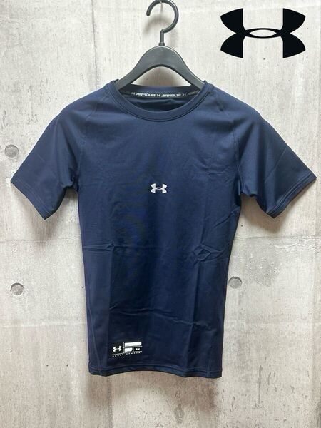 未使用 正規品 S アンダーアーマー UNDER ARMOUR メンズ アンダーシャツ 半袖 ヒートギア アーマー コンプレッション クルーネイビー