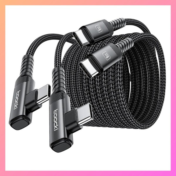 usb c ケーブル 【1M+1M】2本セット L字 ブラック PD急速充電