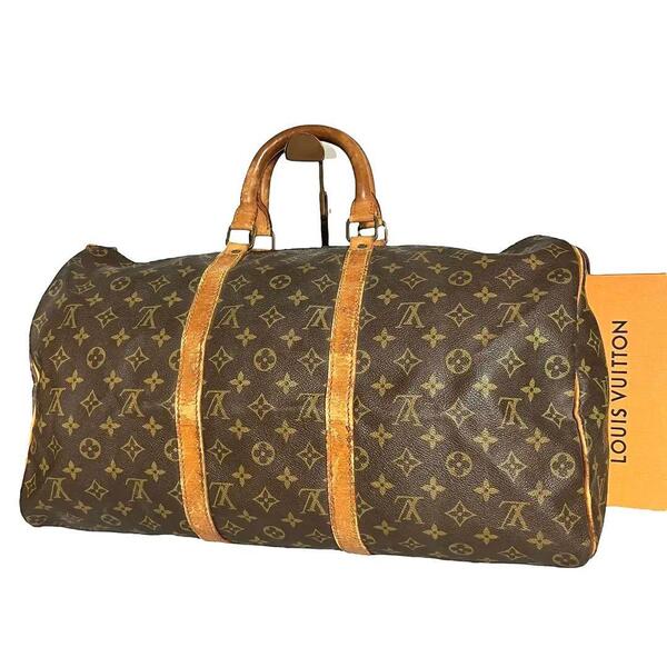 【鑑定済】ルイヴィトン LOUIS VUITTON モノグラム キーポル50 ボストンバッグ ブラウン 茶 旅行カバン お出かけ