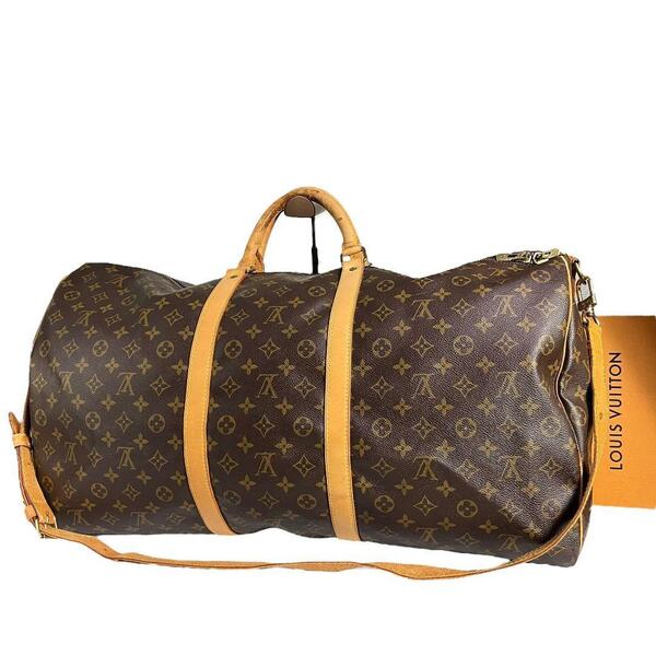 【鑑定済】ルイヴィトン LOUIS VUITTON モノグラム キーポル バンドリエール60 ボストンバッグ ブラウン 茶 パドロック ストラップ