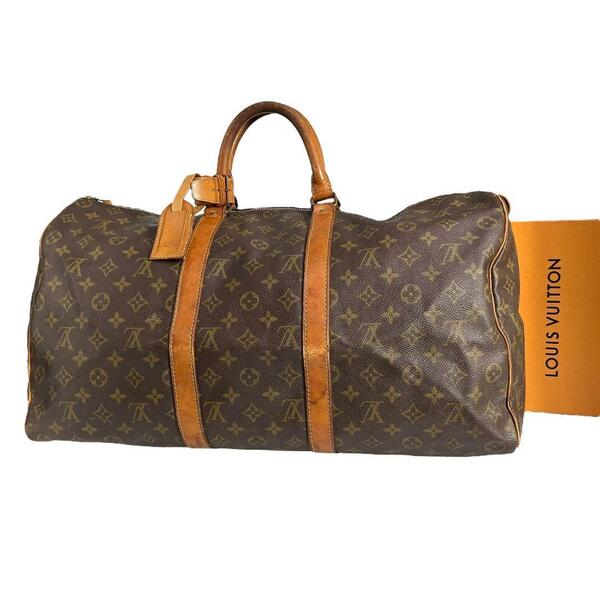 【正規品】ルイヴィトン LOUIS VUITTON モノグラム キーポル50 ボストンバッグ ブラウン 茶 旅行カバン パドロック