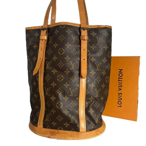 【レア】ルイ ヴィトン LOUIS VUITTON モノグラム バケットGM トートバッグ ブラウン 茶 鑑定済
