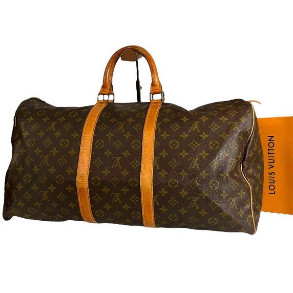 鑑定済☆ルイヴィトン LOUIS VUITTON モノグラム キーポル55 ボストンバッグ ブラウン 茶 旅行かばん