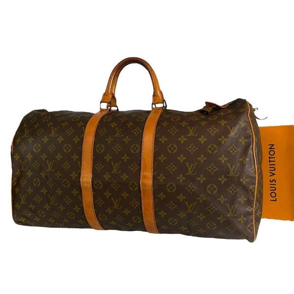 鑑定済☆ルイヴィトン LOUIS VUITTON キーポル55 モノグラム ボストンバッグ ブラウン 茶 旅行かばん お出かけ