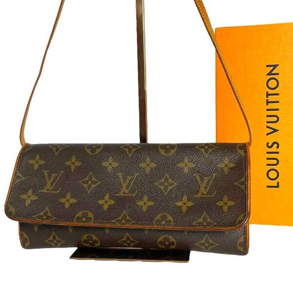 ルイヴィトン LOUIS VUITTON モノグラム ポシェットツイン ショルダーバッグ ブラウン クロスボディ 美品 クロスボディ