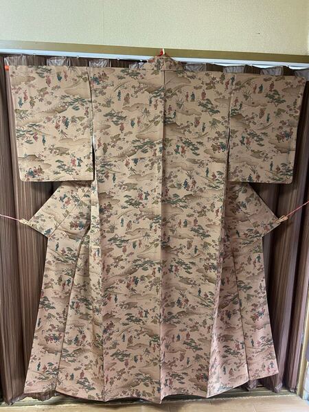 A 小紋 袷 正絹 濃いベージュ 和服 和装 和風 和物