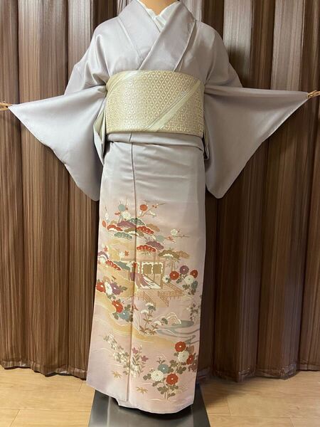 A 色留袖 一つ紋 袷 正絹 薄い藤色 着物 和物 和服 和装 高級品