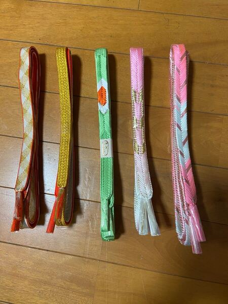 A 帯締め5本セット (太め) 正絹 オレンジ 黄緑 ピンク 和装小物 着物 和物 和服 和装 和風