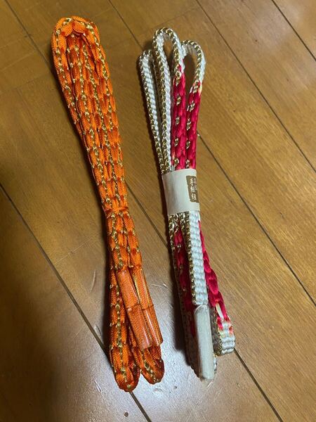 A 帯締め2本セット オレンジ 金糸 白とローズ色 着物 和物 和服 和装 和装小物