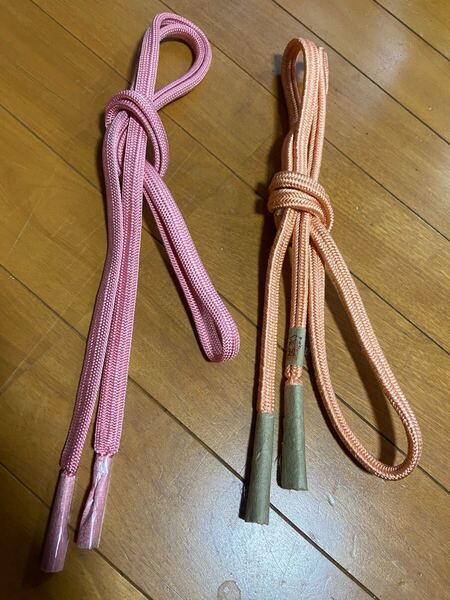 A 帯締め2本セット 渋めのピンク 薄いオレンジ色 着物 和物 和服 和装 和風 正絹 和装小物 組紐