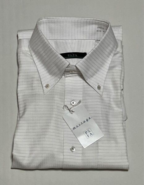 P.S.FA 半袖ワイシャツ 形態安定 白 チェック メンズMサイズ 39 HPN724-1375719100