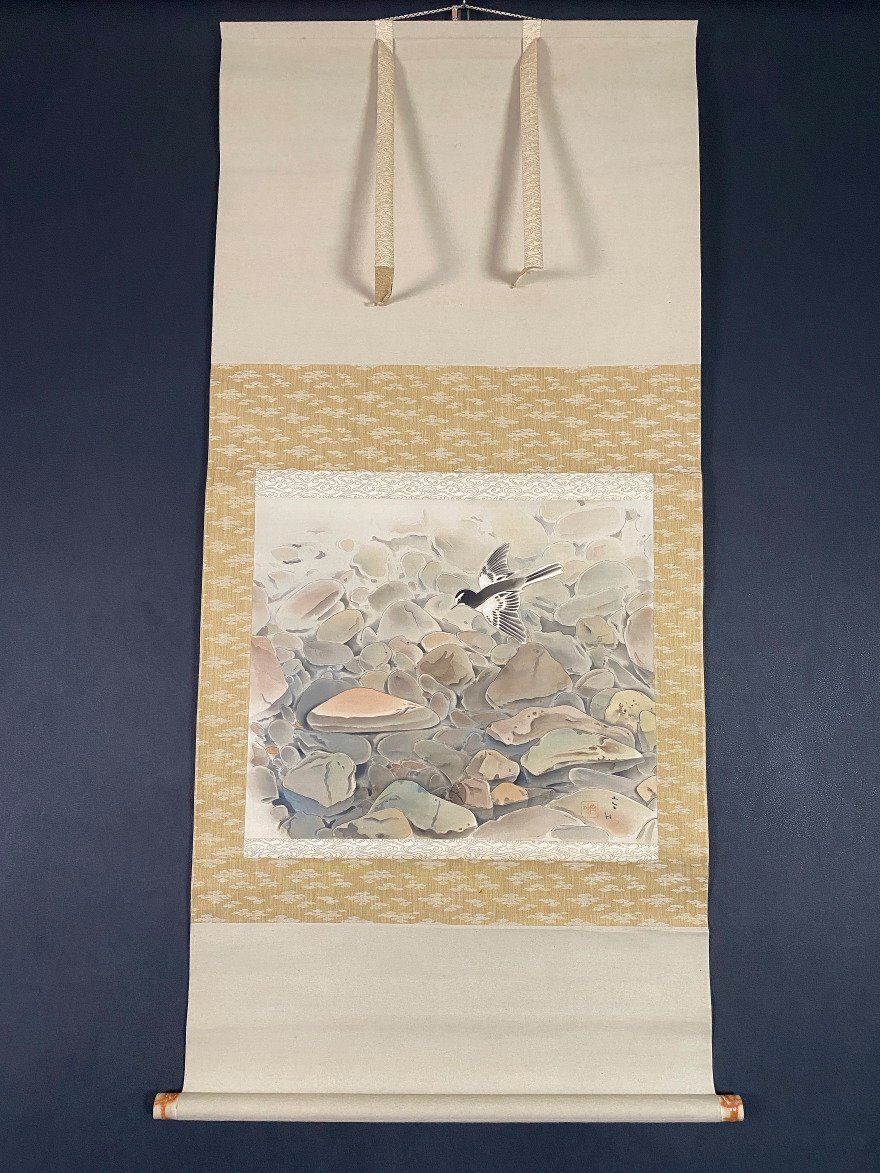 真作】『竹内栖鳳』第一回文化勲章受章「初秋」絹本軸装 掛軸