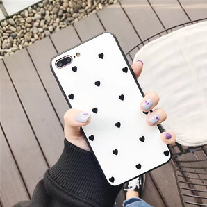 iPhone6plus/6sPlusスマホケース、白色、黒ハート柄