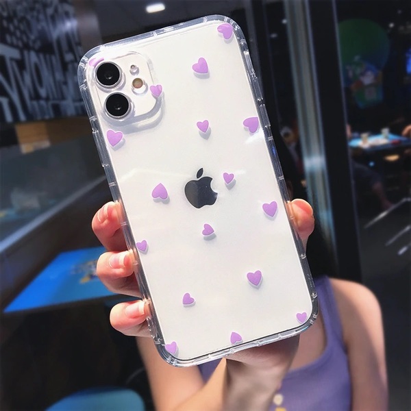 iPhoneSE2020カバー SE3 7 8ケース パープル ハート柄 クリア