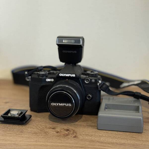 【美品】OLYMPUS E-M5 Mark II+25mm F1.8 単焦点レンズセット ミラーレス一眼 動作良好 フラッシュ付き