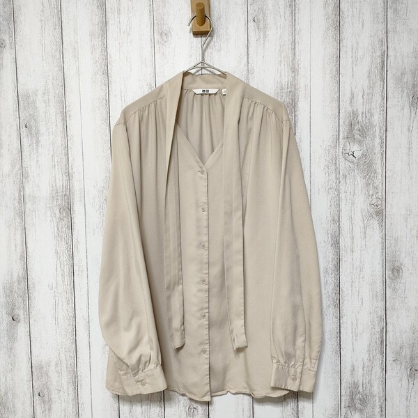 UNIQLO ユニクロ (M) レーヨン ボウタイ ブラウス Vネック