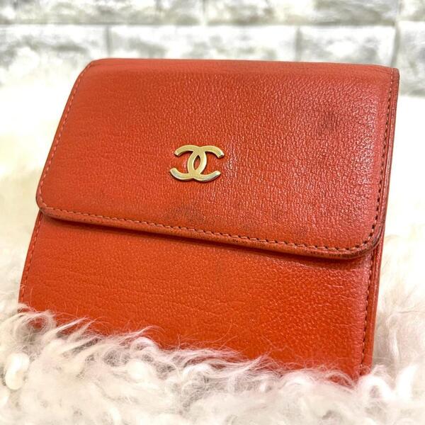 CHANEL シャネル ココマーク 三つ折り財布 オレンジ