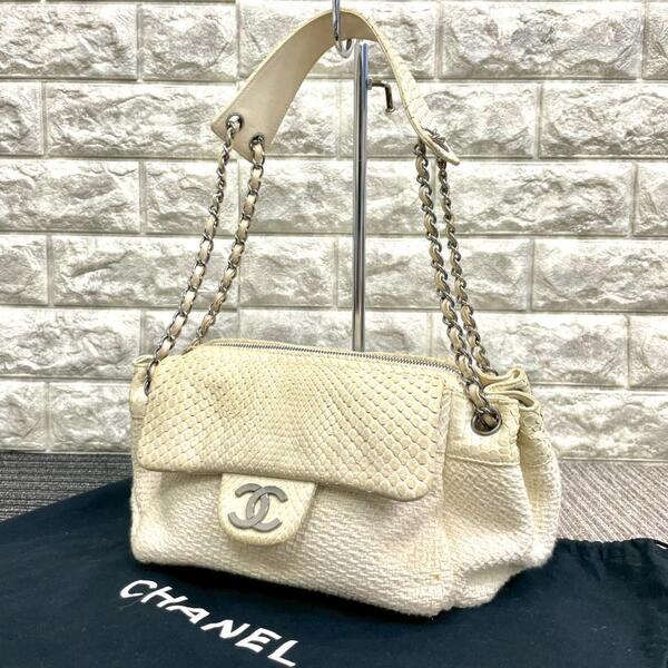 希少 CHANEL シャネル パイソン ツイード チェーン ショルダーバック