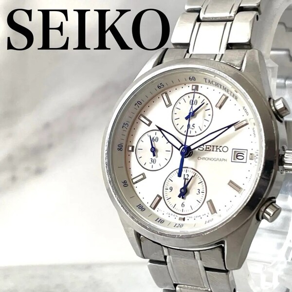 稼動品 SEIKO 逆輸入 クロノグラフ 青針 腕時計 メンズ