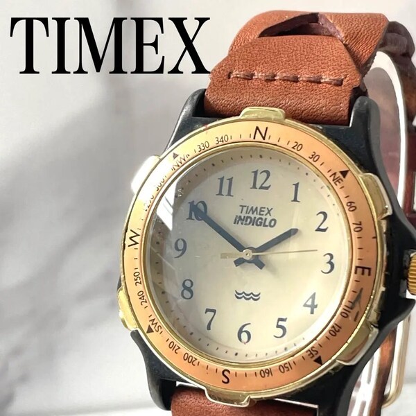 稼働品 TIMEX タイメックス インディグロ 回転ベゼル 方角 腕時計