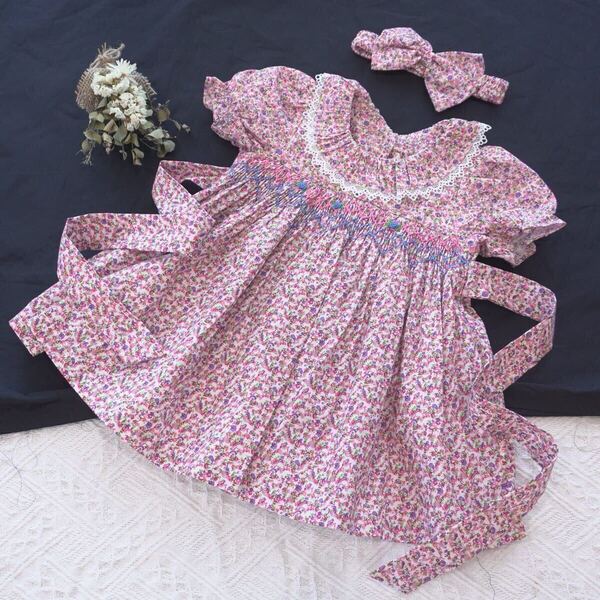 ワンピース 女の子 子供服 キッズ 花柄 手作り ベビー服 スモッキング ワンピース シャーリーテンプル ファミリア 好きな方