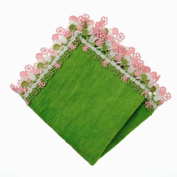 「新品未開封品」 近沢レース シーズンタオル 花より団子 グリーン 完売商品 ハンカチ 近沢レース店